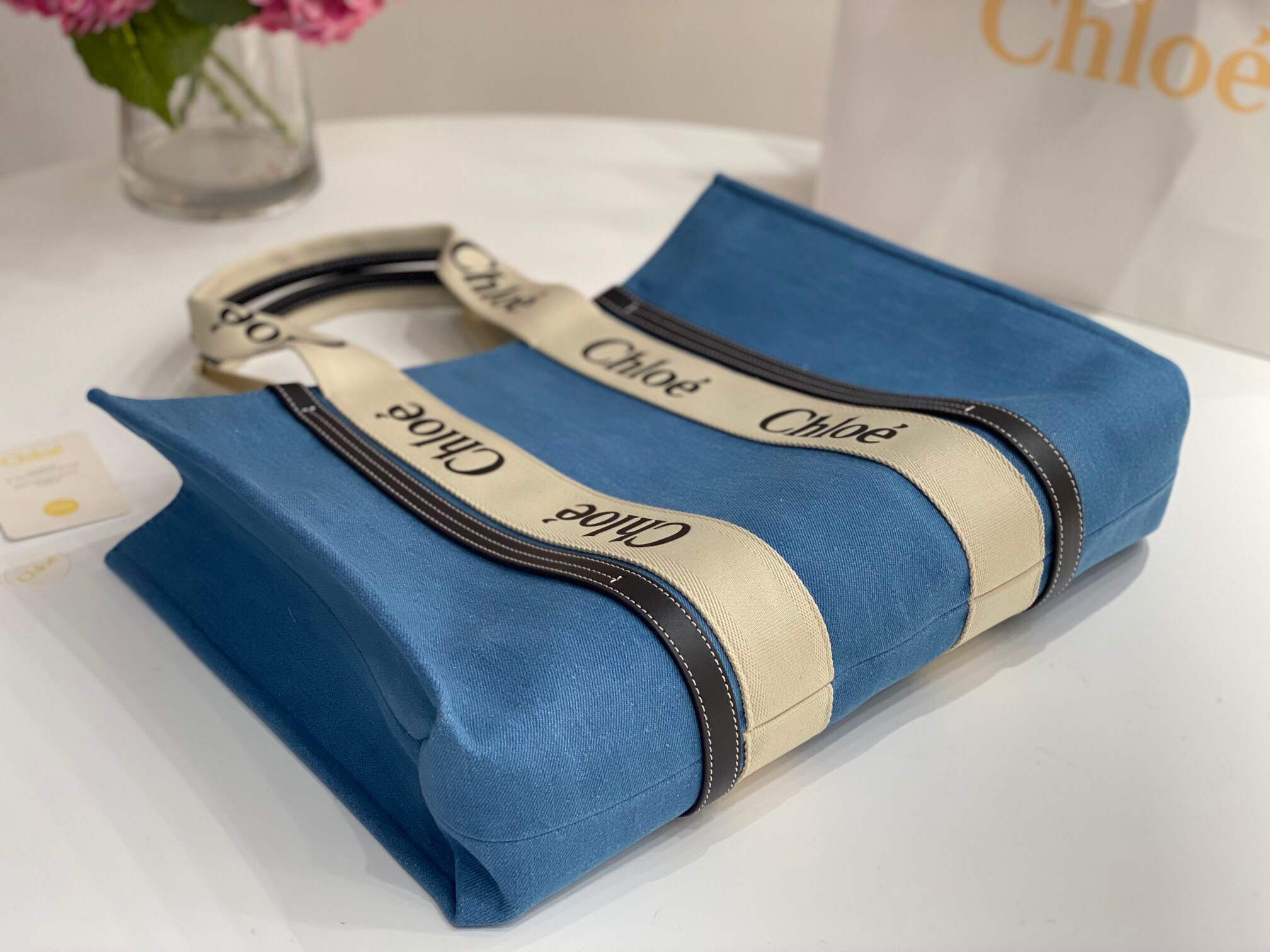 Chloe 382E6690U Large Woody Tote Bag Blue - Default Title - View 6