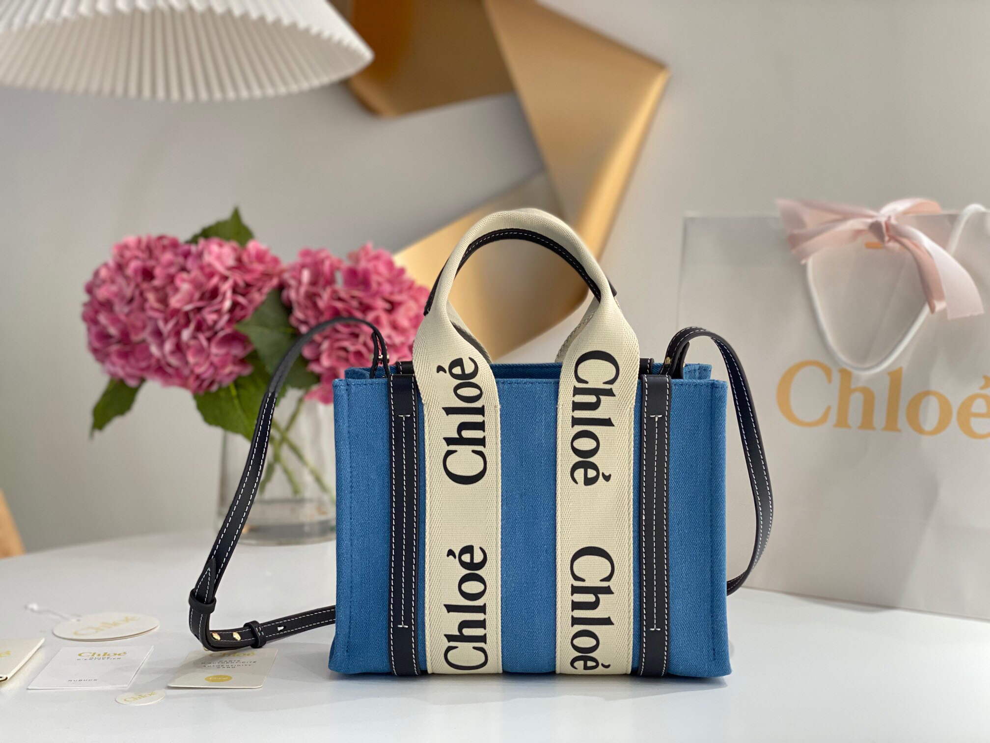Chloe 385E6690U Small Woody Tote Bag Blue - Default Title - View 1