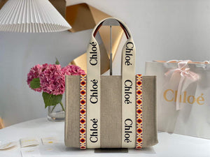 Chloe 383G4227S Medium Woody Tote Bag in Cotton Canvas Orange - Default Title - View 1
