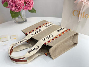 Chloe 383G4227S Medium Woody Tote Bag in Cotton Canvas Orange - Default Title - View 5