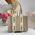 Chloe 383E6691J Medium Woody Tote Bag in Cotton Canvas Black - Default Title - View 1