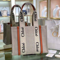 Chloe 383E6690U Medium Woody Tote Bag in Cotton Canvas Brown - Default Title - View 1