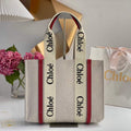 Chloe 383E66616 Medium Woody Tote Bag in Cotton Canvas Red - Default Title - View 1