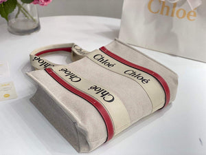 Chloe 383E66616 Medium Woody Tote Bag in Cotton Canvas Red - Default Title - View 6