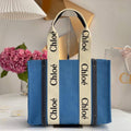 Chloe 6690 Medium Woody Tote Bag in Cotton Canvas Blue - Default Title - View 1