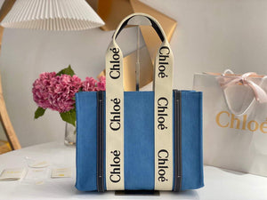 Chloe 6690 Medium Woody Tote Bag in Cotton Canvas Blue - Default Title - View 1