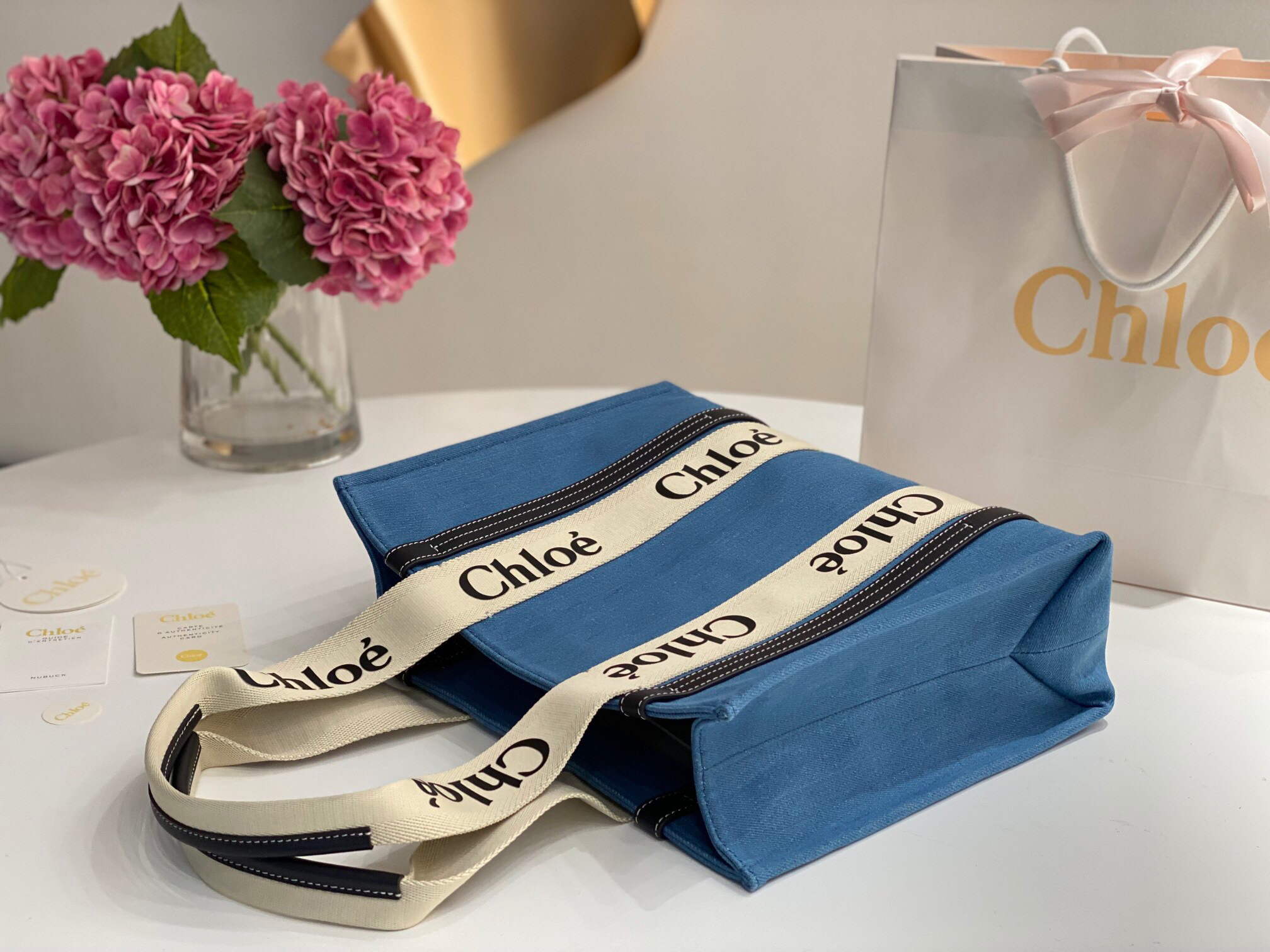 Chloe 6690 Medium Woody Tote Bag in Cotton Canvas Blue - Default Title - View 5