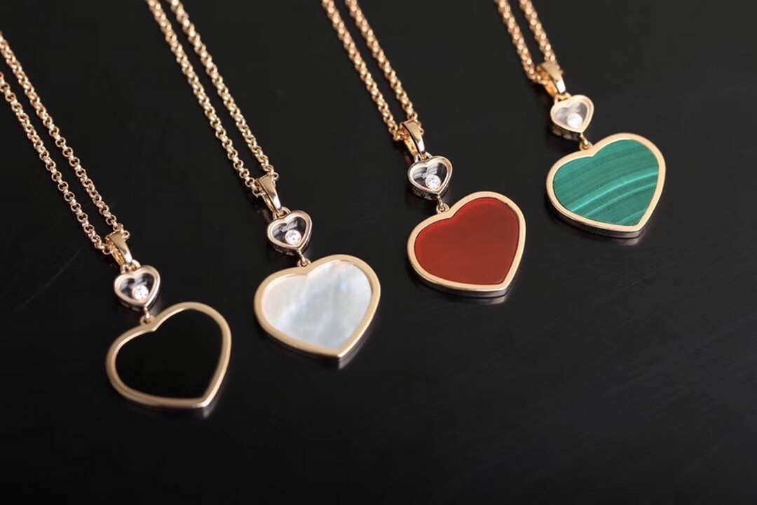 Chopard Happy Hearts Necklaces & Pendants 797482-530 Rose Gold With Diamonds Black Stone