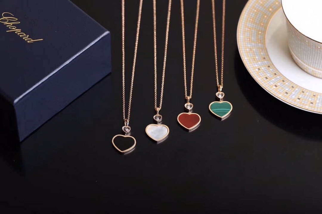 Chopard Happy Hearts Necklaces & Pendants 797482-530 Rose Gold With Diamonds Black Stone