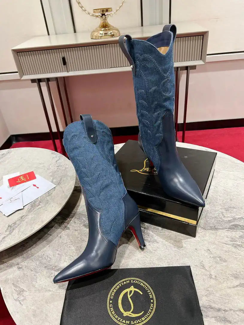 Christian Louboutin Short High boots with 3D embroidery on the upper CL 85MM 798001