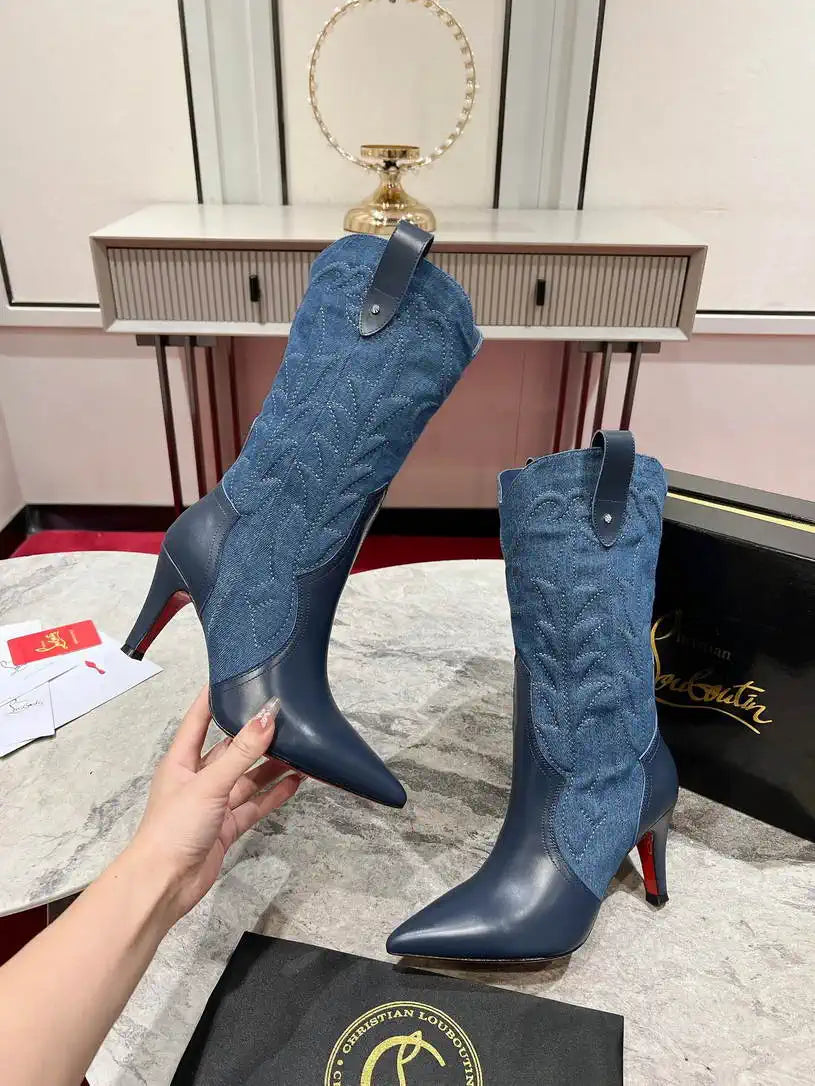 Christian Louboutin Short High boots with 3D embroidery on the upper CL 85MM 798001