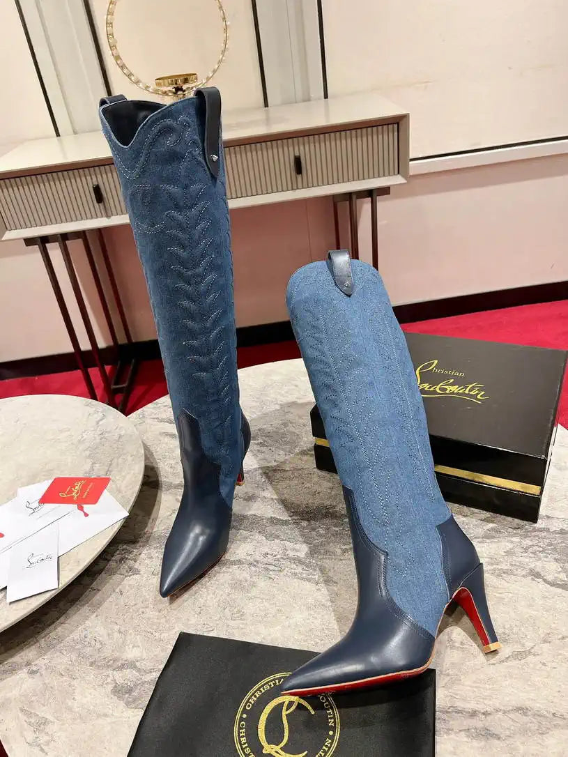Christian Louboutin Long High boots with 3D embroidery on the upper CL 85MM 798002