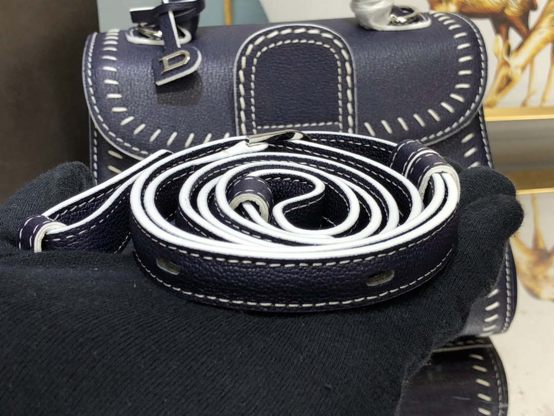 Delvaux AA0406 Brillant Mini Rodeo Surpique Calf Bag Navy Blue