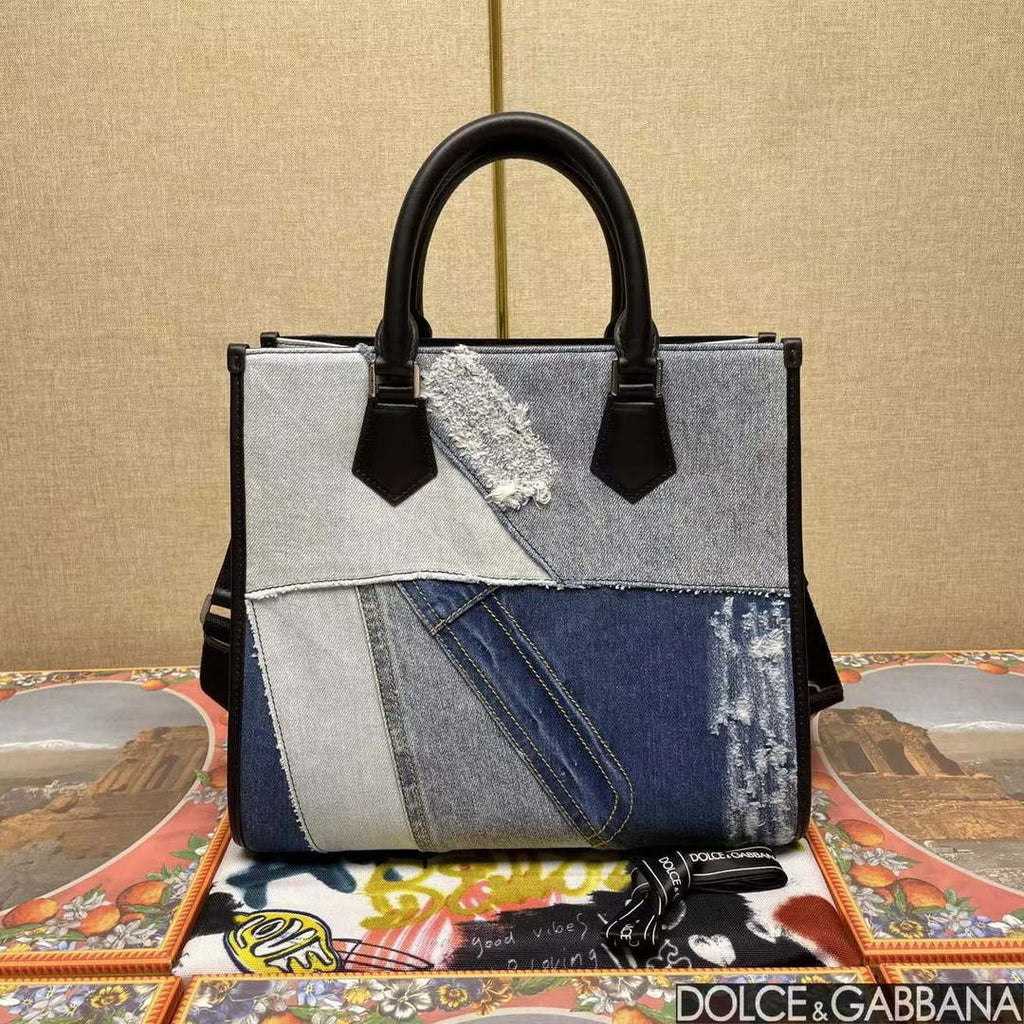 DG 2012AO9988B015 Dolce & Gabbana Edge logo patch denim shopping bag