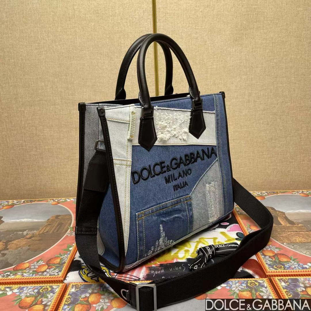 DG 2012AO9988B015 Dolce & Gabbana Edge logo patch denim shopping bag