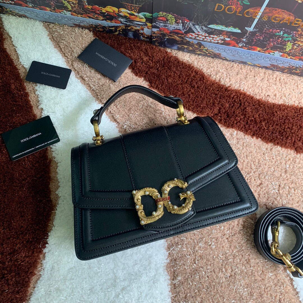 DG BB6675 Dolce Gabbana Women's Black Small Dg Amore Bag In Calfskin