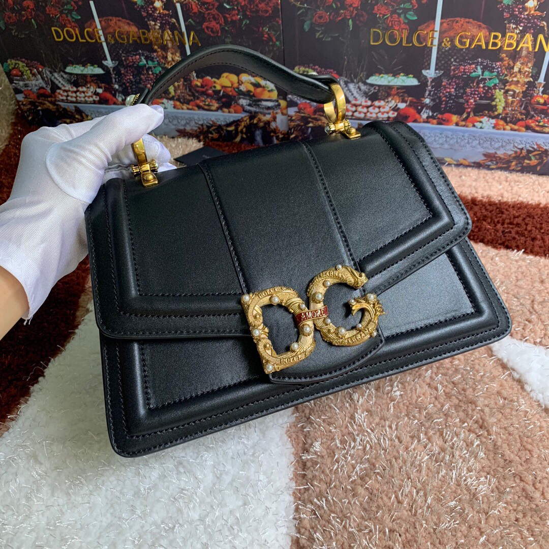 DG BB6675 Dolce Gabbana Women's Black Small Dg Amore Bag In Calfskin