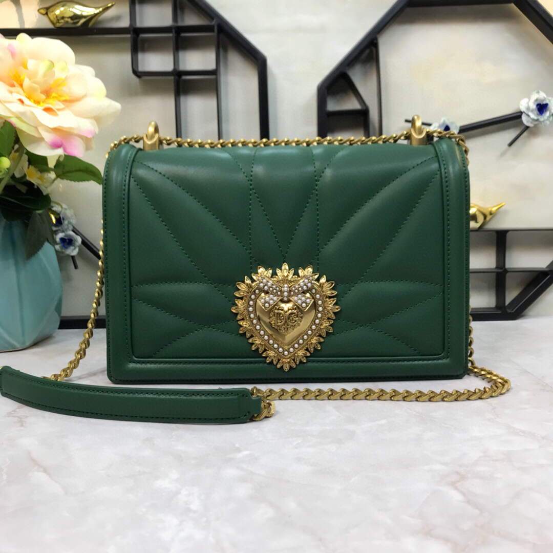 DG BB6652 Dolce Gabbana Medium Devotion crossbody bag in quilted nappa leather Green
