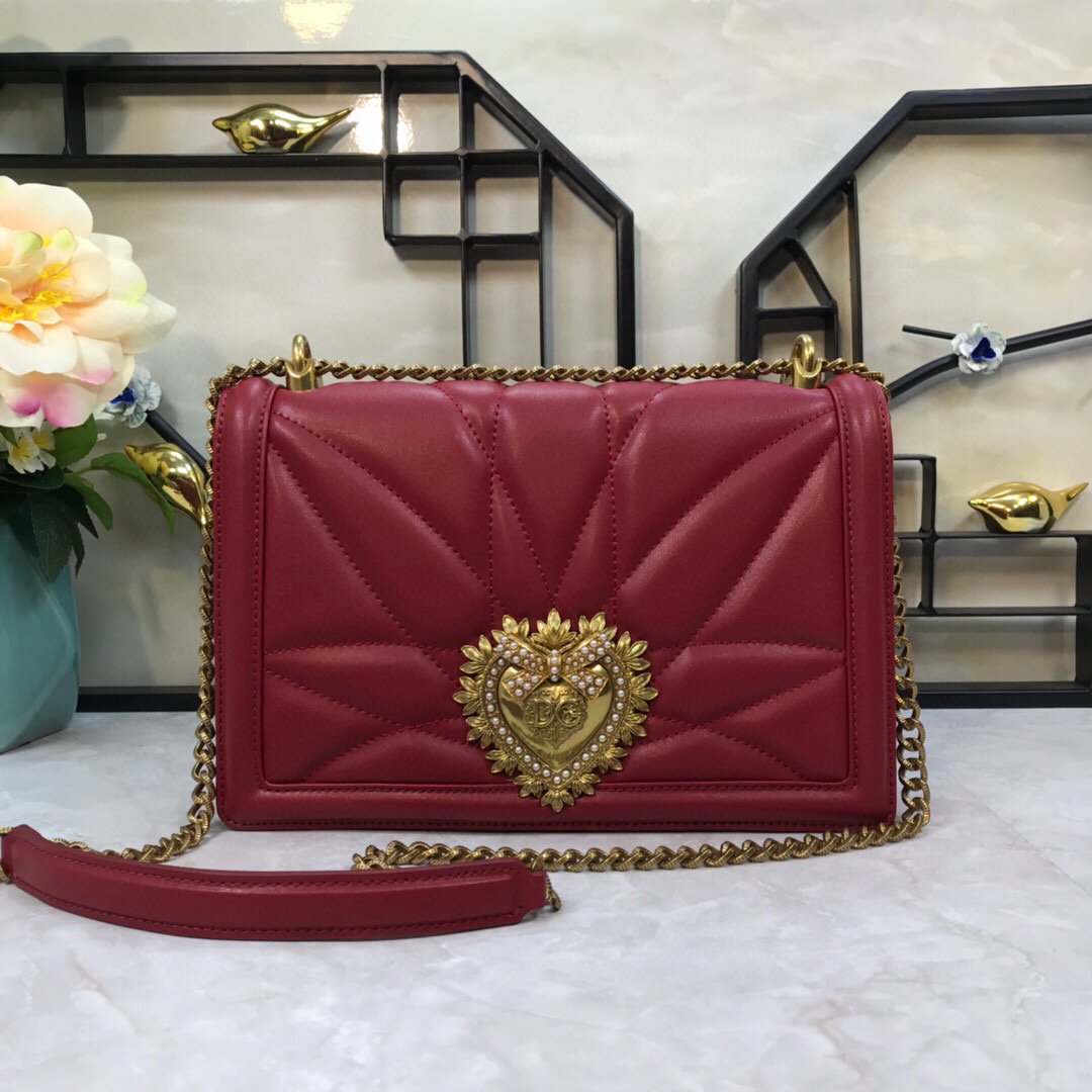 DG BB6652 Dolce Gabbana Medium Devotion crossbody bag in quilted nappa leather Wine Red