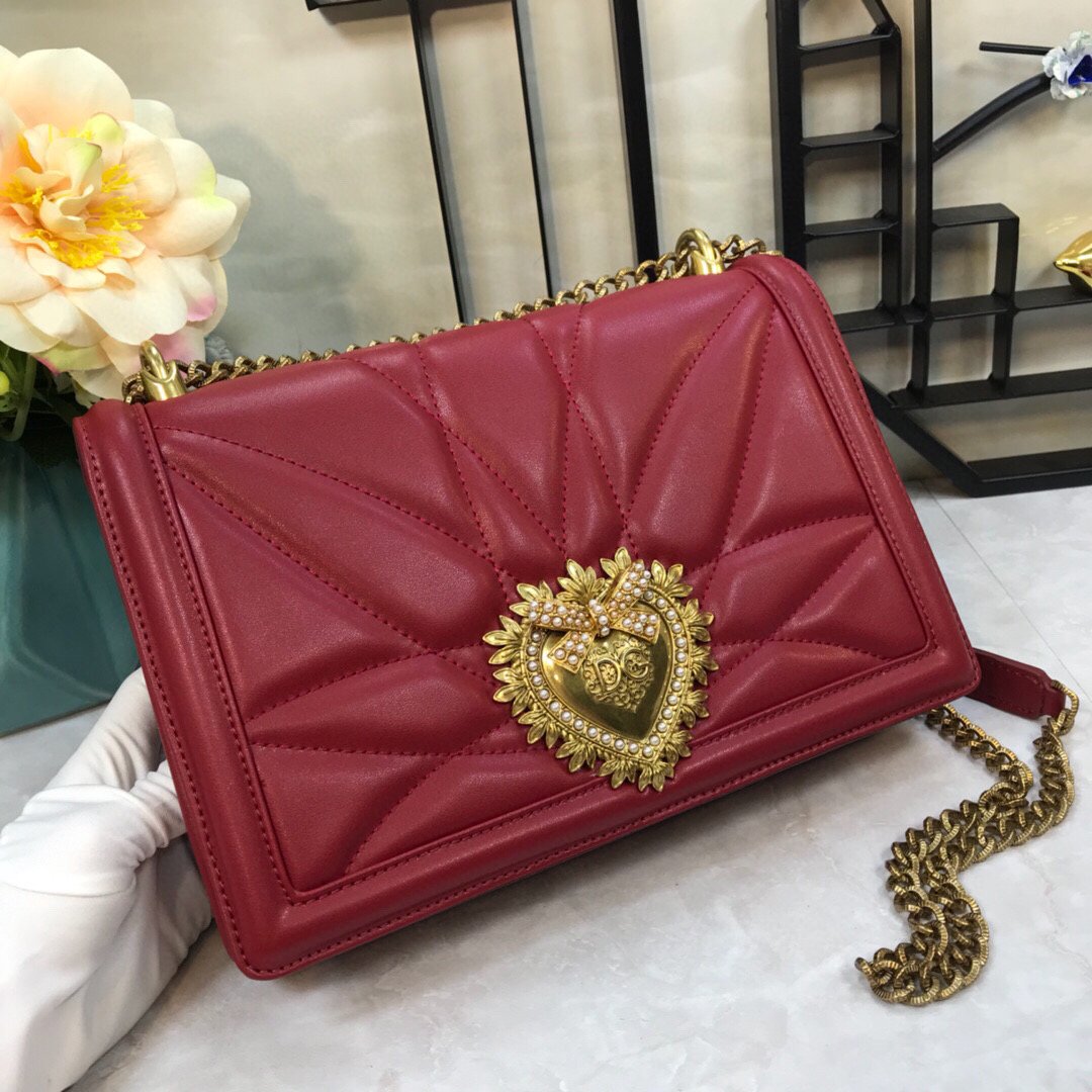 DG BB6652 Dolce Gabbana Medium Devotion crossbody bag in quilted nappa leather Wine Red