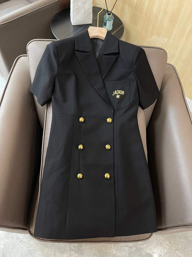 Dio 117P31 Gold Thread Embroidery JAdior?? Double Breasted Black Short Sleeve Dress