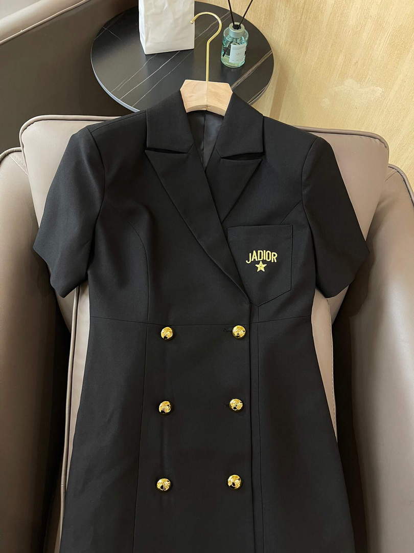 Dio 117P31 Gold Thread Embroidery JAdior?? Double Breasted Black Short Sleeve Dress