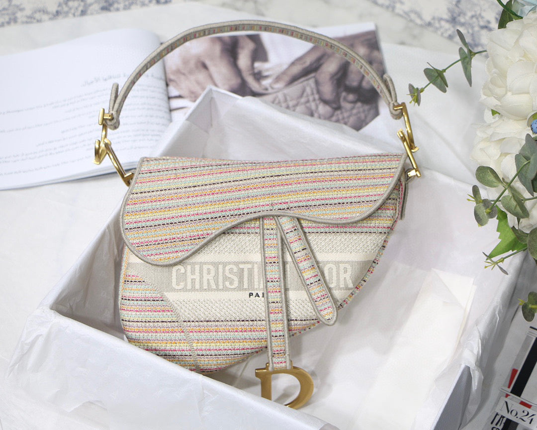 Dio Saddle Bag M0446 Beige Toile de Jouy Embroidery - Default Title - View 1