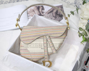 Dio Saddle Bag M0446 Beige Toile de Jouy Embroidery - Default Title - View 1