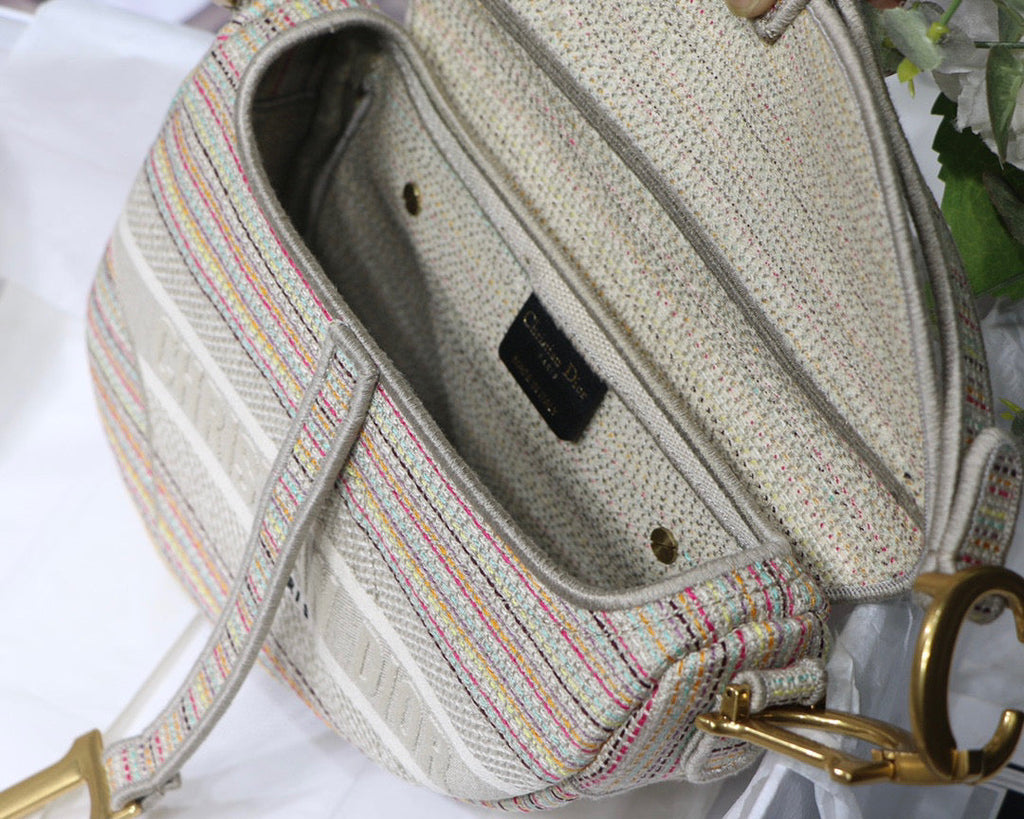 Dio Saddle Bag M0446 Beige Toile de Jouy Embroidery