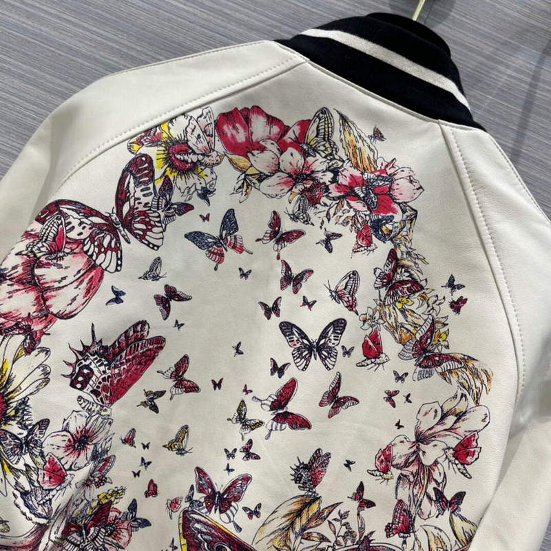 Dior 117P26 Baseball Leather Jacket Floral Print white