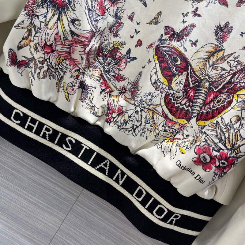Dior 117P26 Baseball Leather Jacket Floral Print white