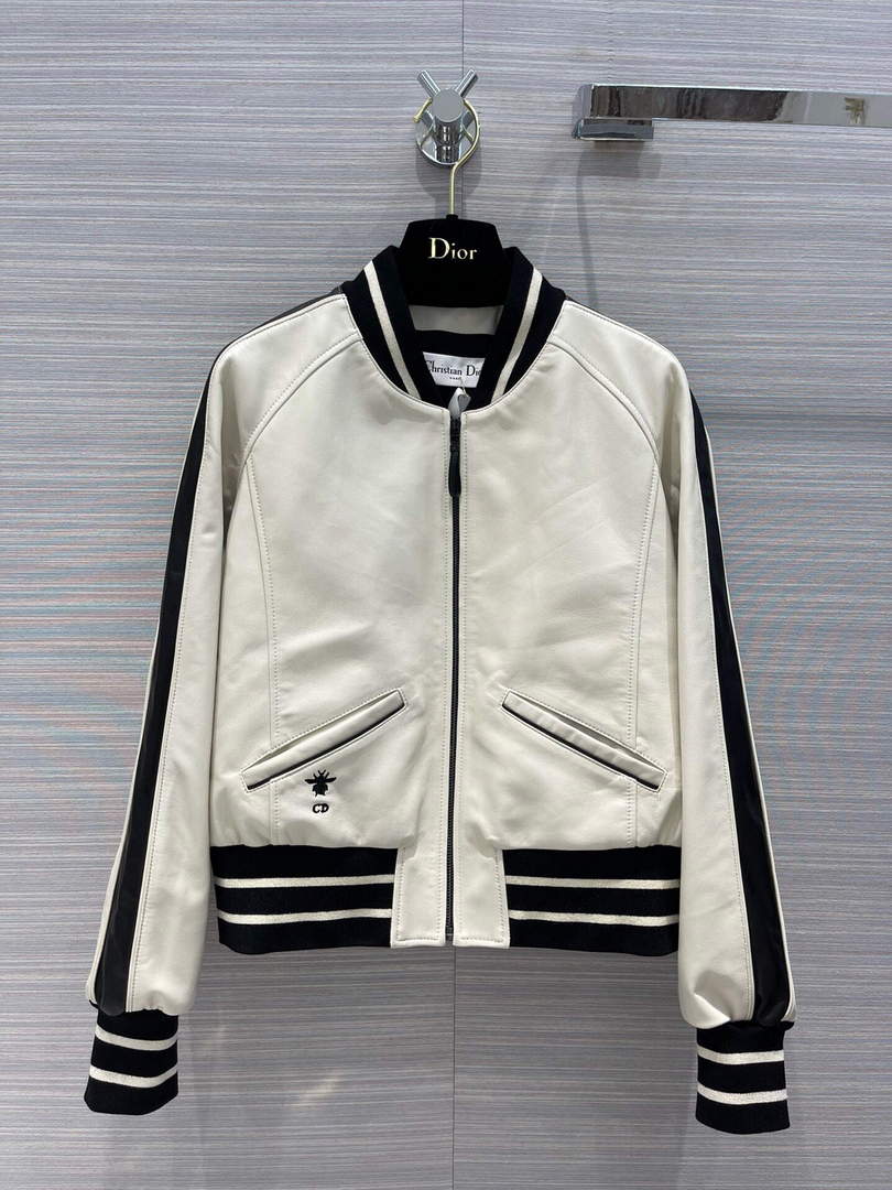 Dior 117P26 Baseball Leather Jacket Floral Print white
