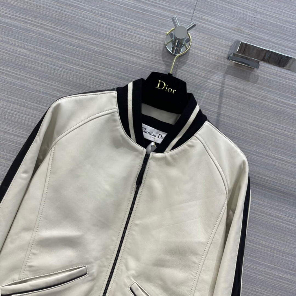 Dior 117P26 Baseball Leather Jacket Floral Print white