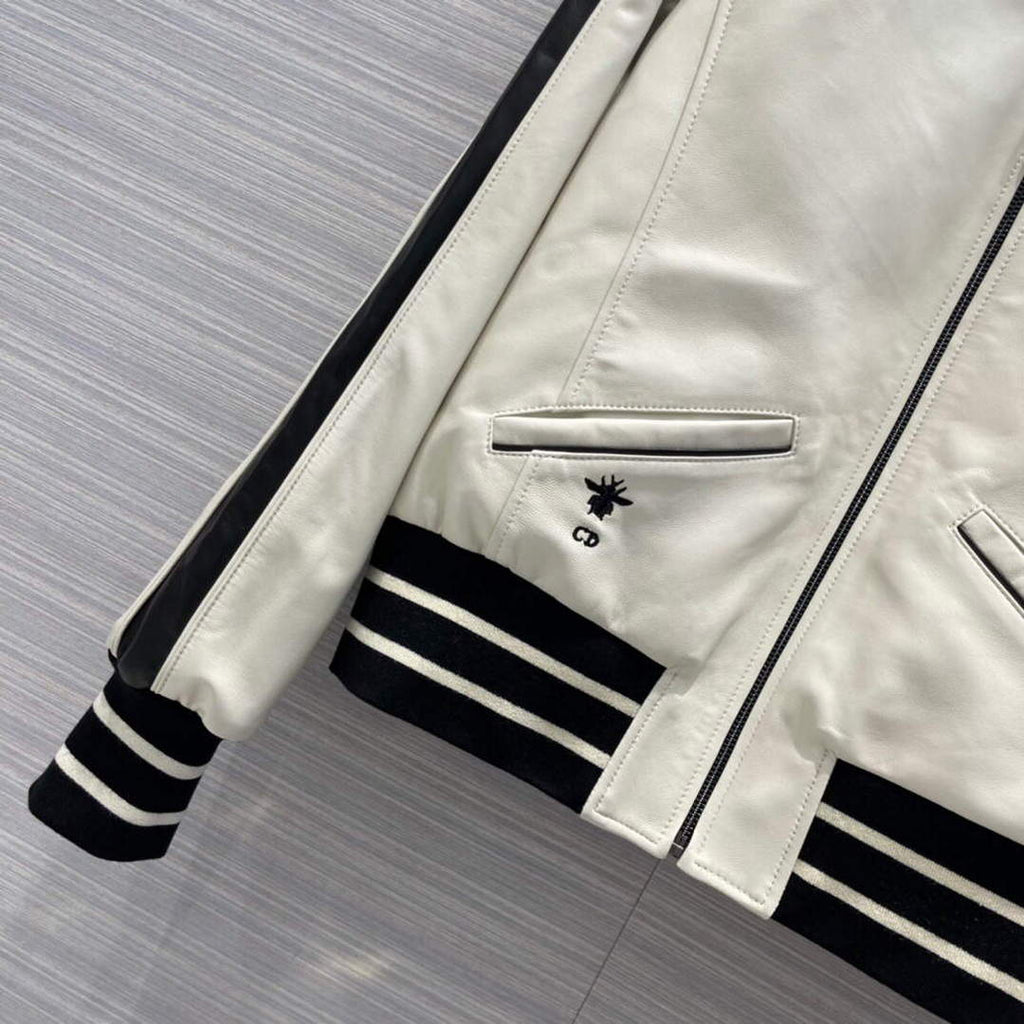 Dior 117P26 Baseball Leather Jacket Floral Print white