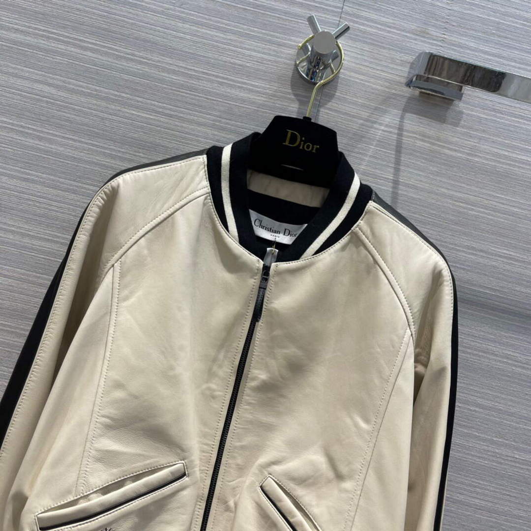 Dior 117P27 Baseball Leather Jacket white