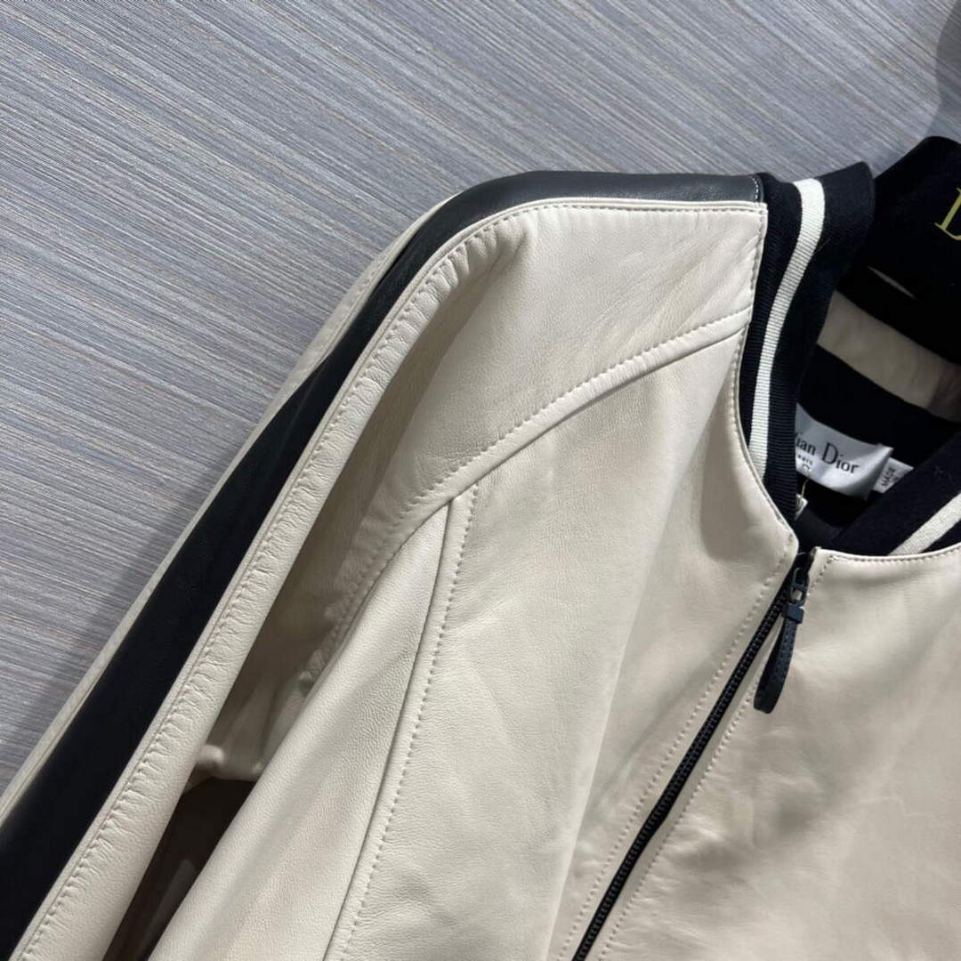 Dior 117P27 Baseball Leather Jacket white