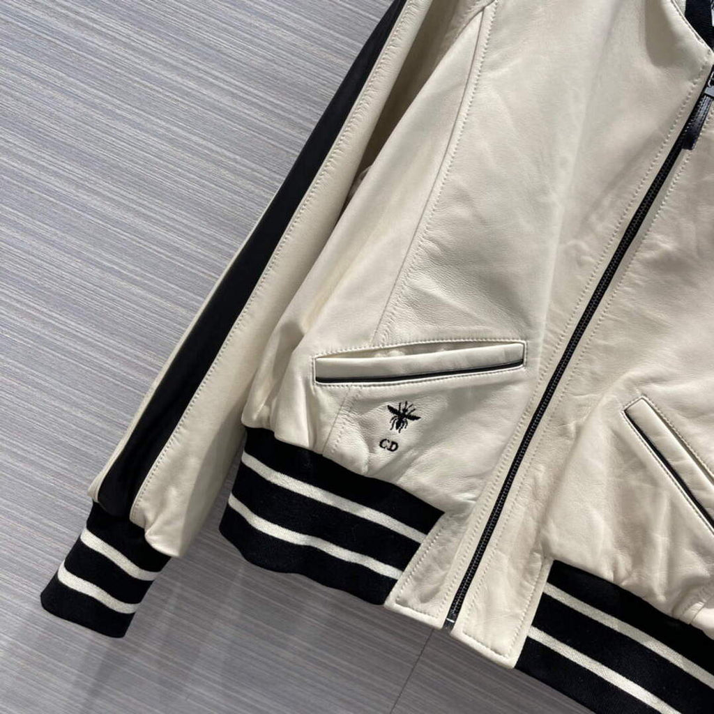 Dior 117P27 Baseball Leather Jacket white