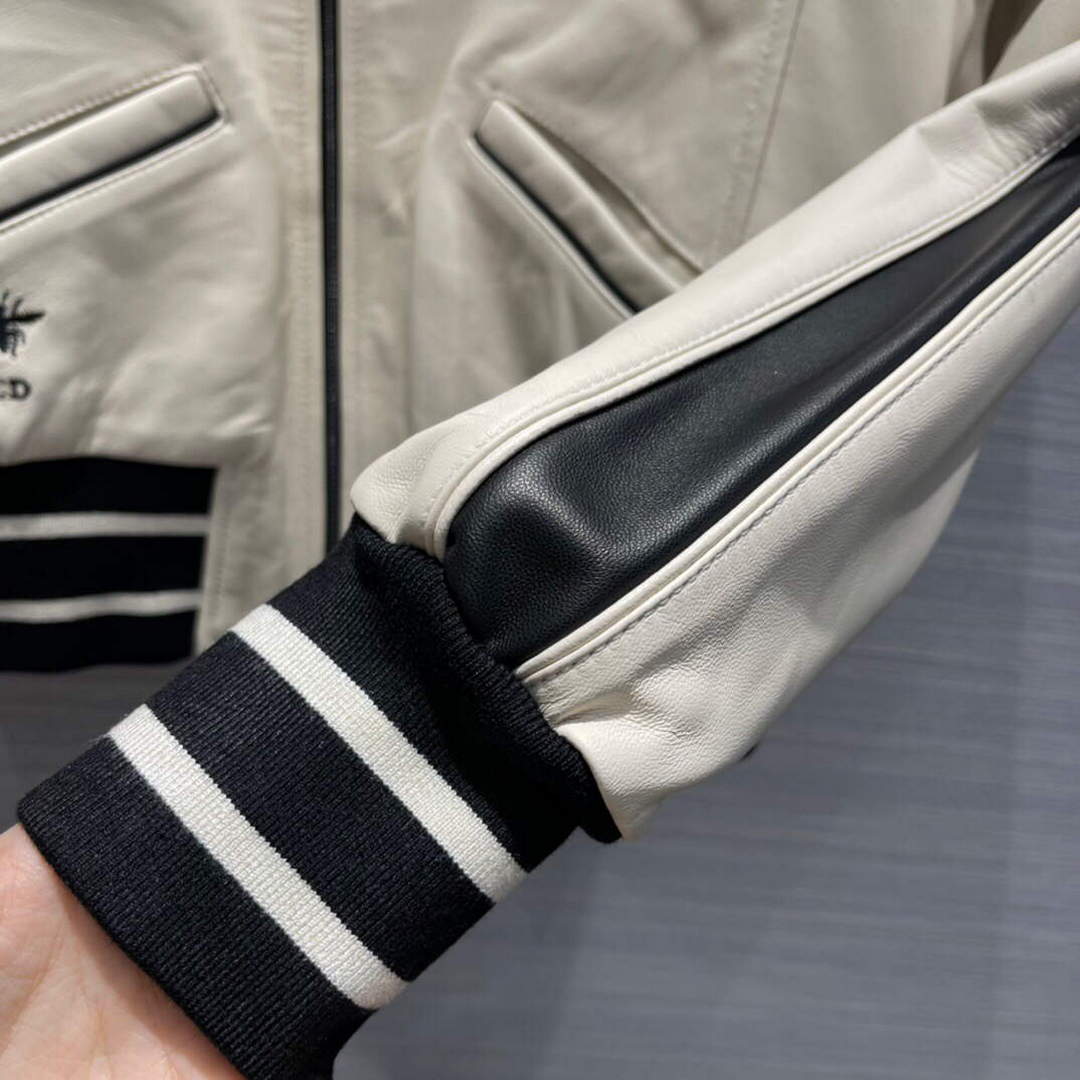 Dior 117P27 Baseball Leather Jacket white
