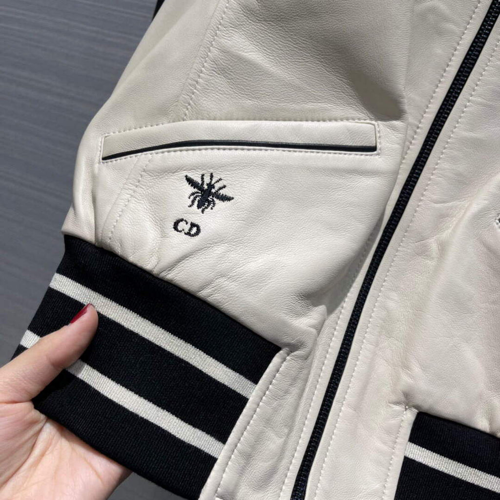 Dior 117P27 Baseball Leather Jacket white