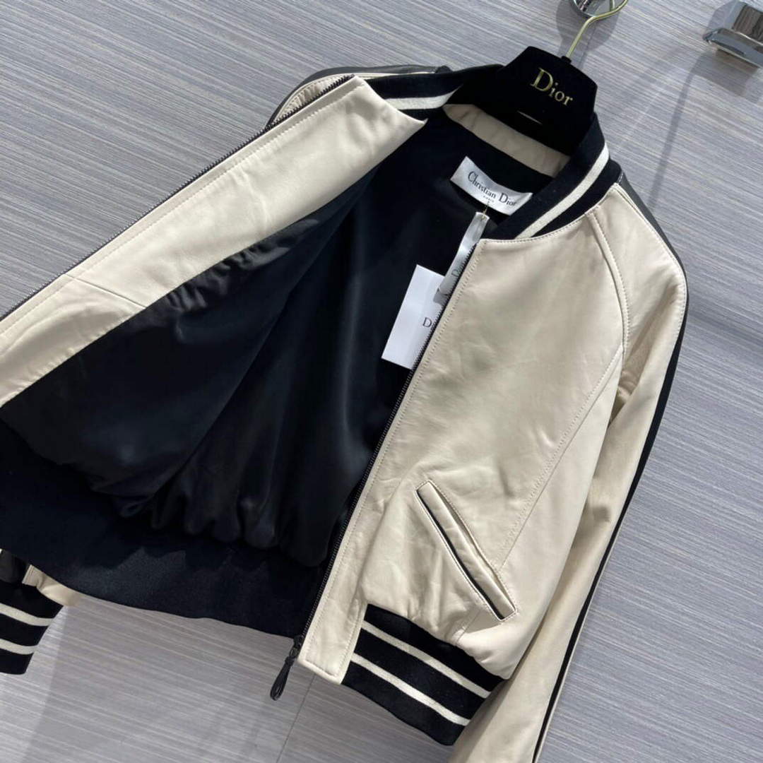 Dior 117P27 Baseball Leather Jacket white