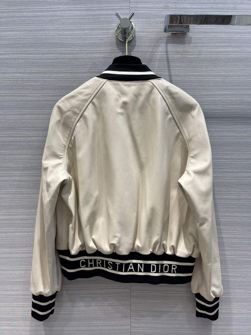 Dior 117P27 Baseball Leather Jacket white