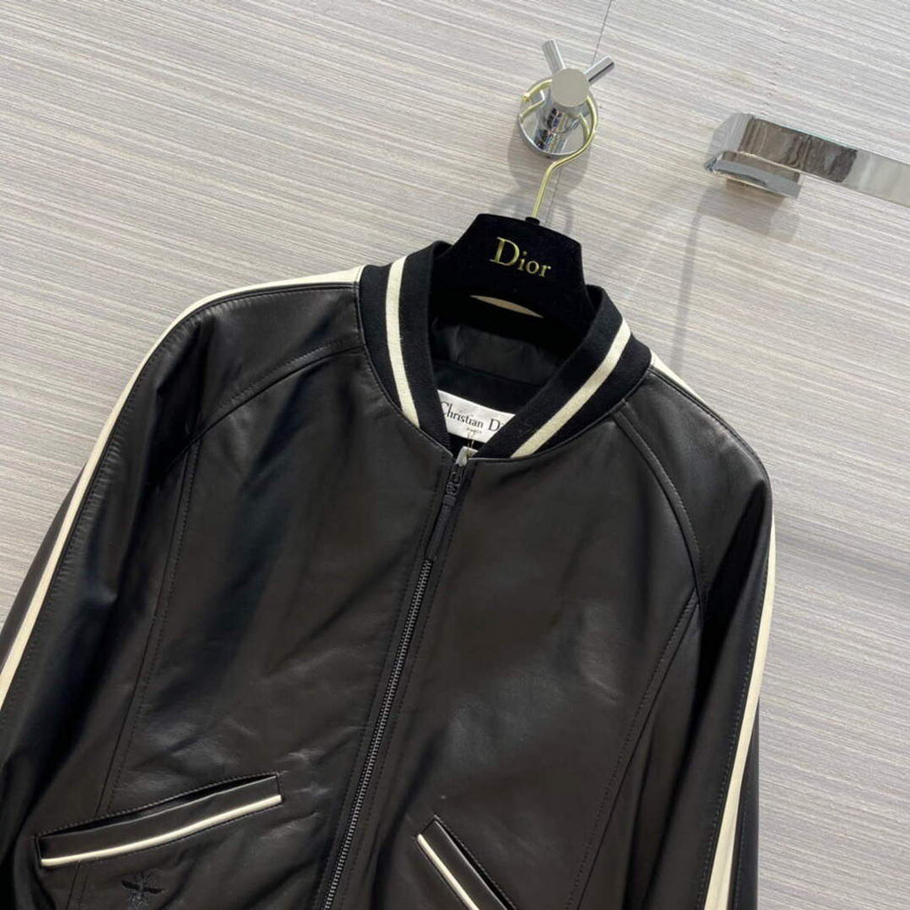 Dior 117P28 Baseball Leather Jacket black