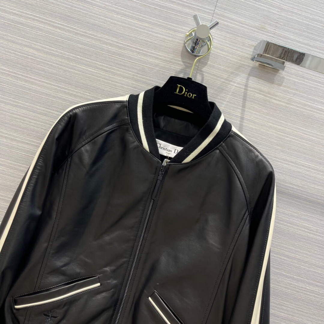 Dior 117P28 Baseball Leather Jacket black