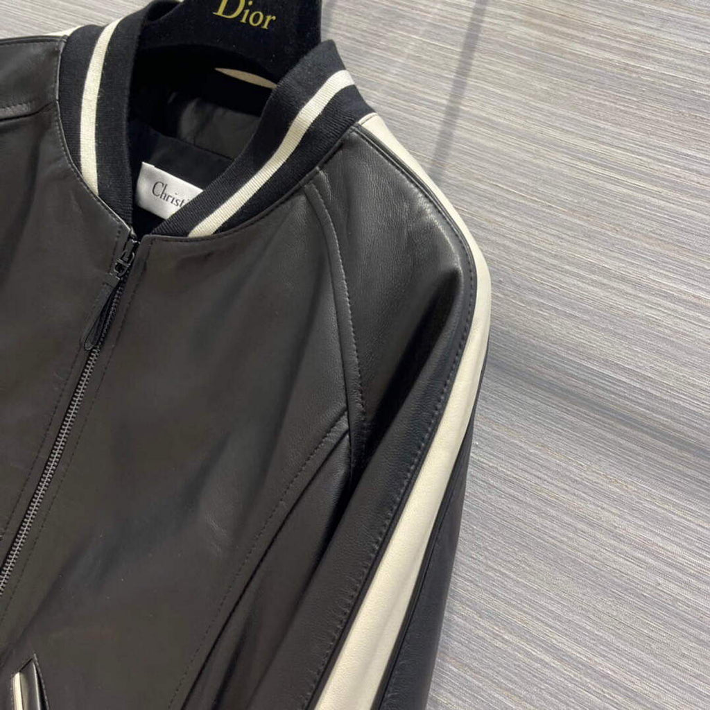Dior 117P28 Baseball Leather Jacket black