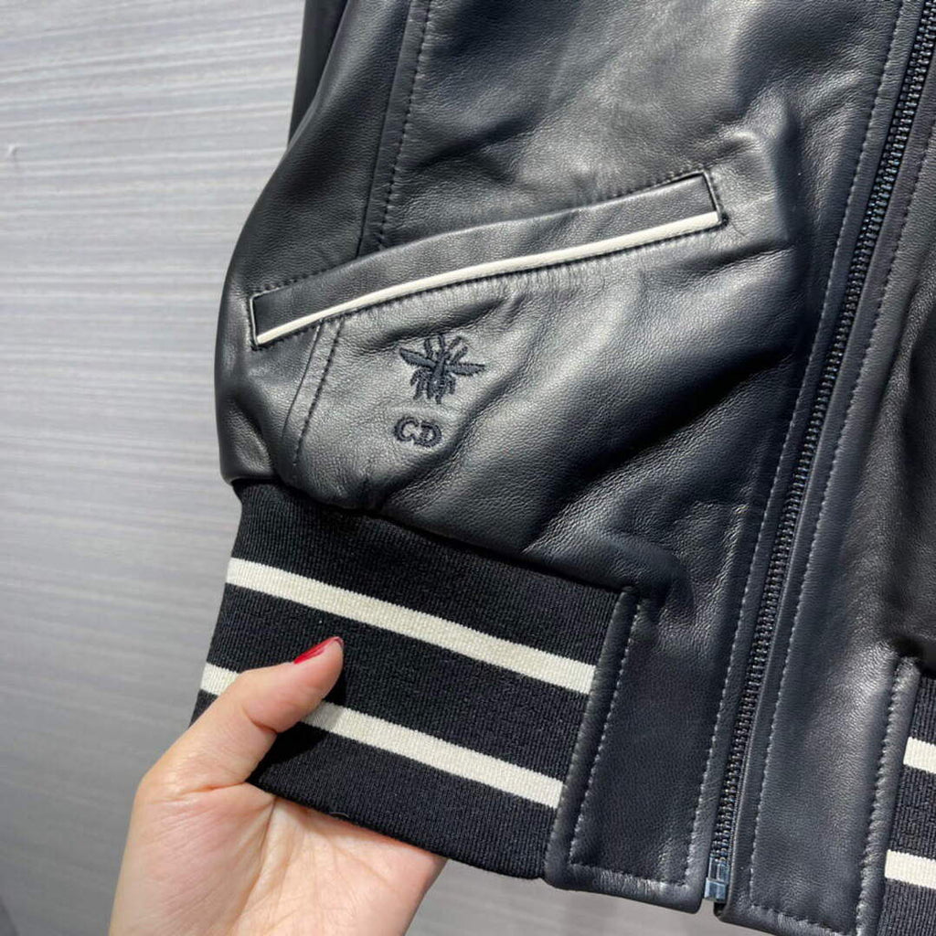 Dior 117P28 Baseball Leather Jacket black