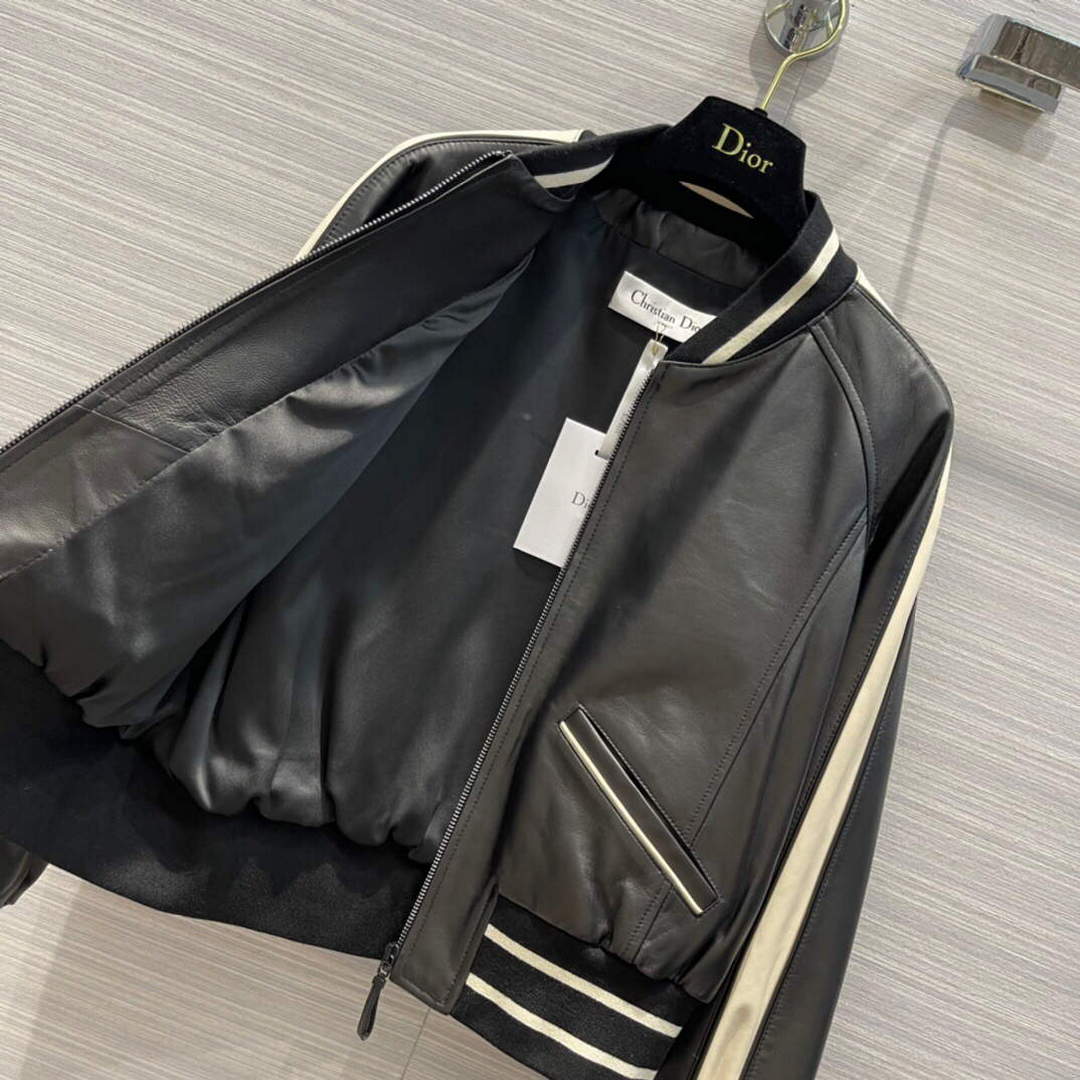 Dior 117P28 Baseball Leather Jacket black