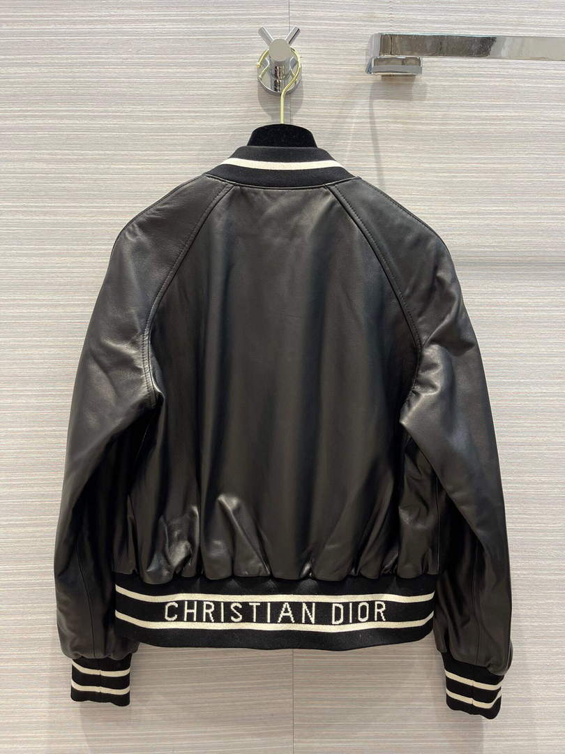 Dior 117P28 Baseball Leather Jacket black