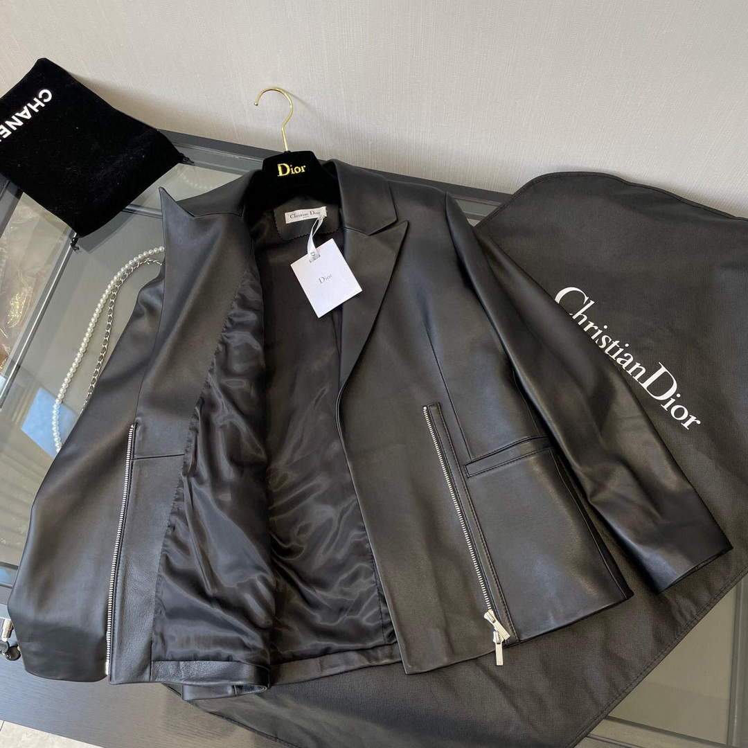 Dior 125V43  Women's Cropped Jacket 38116 Black Lambskin
