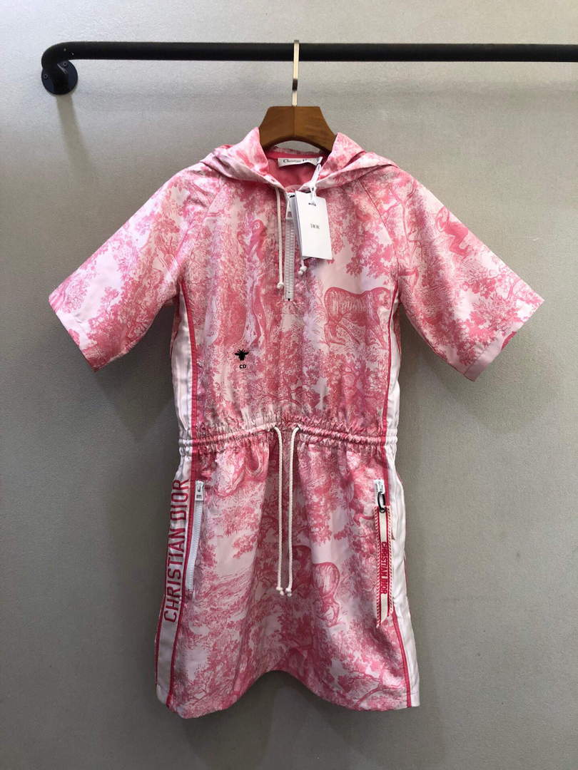 Dior  147R40 Short Hooded Dress Peony Pink