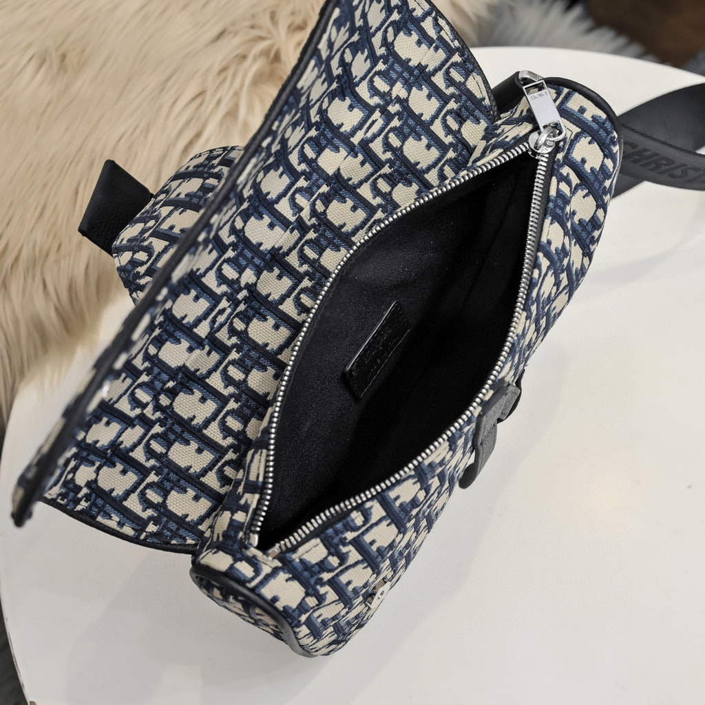 Dior 1ADPO093 Saddle Men Bag Dior Oblique Jacquard Navy Blue